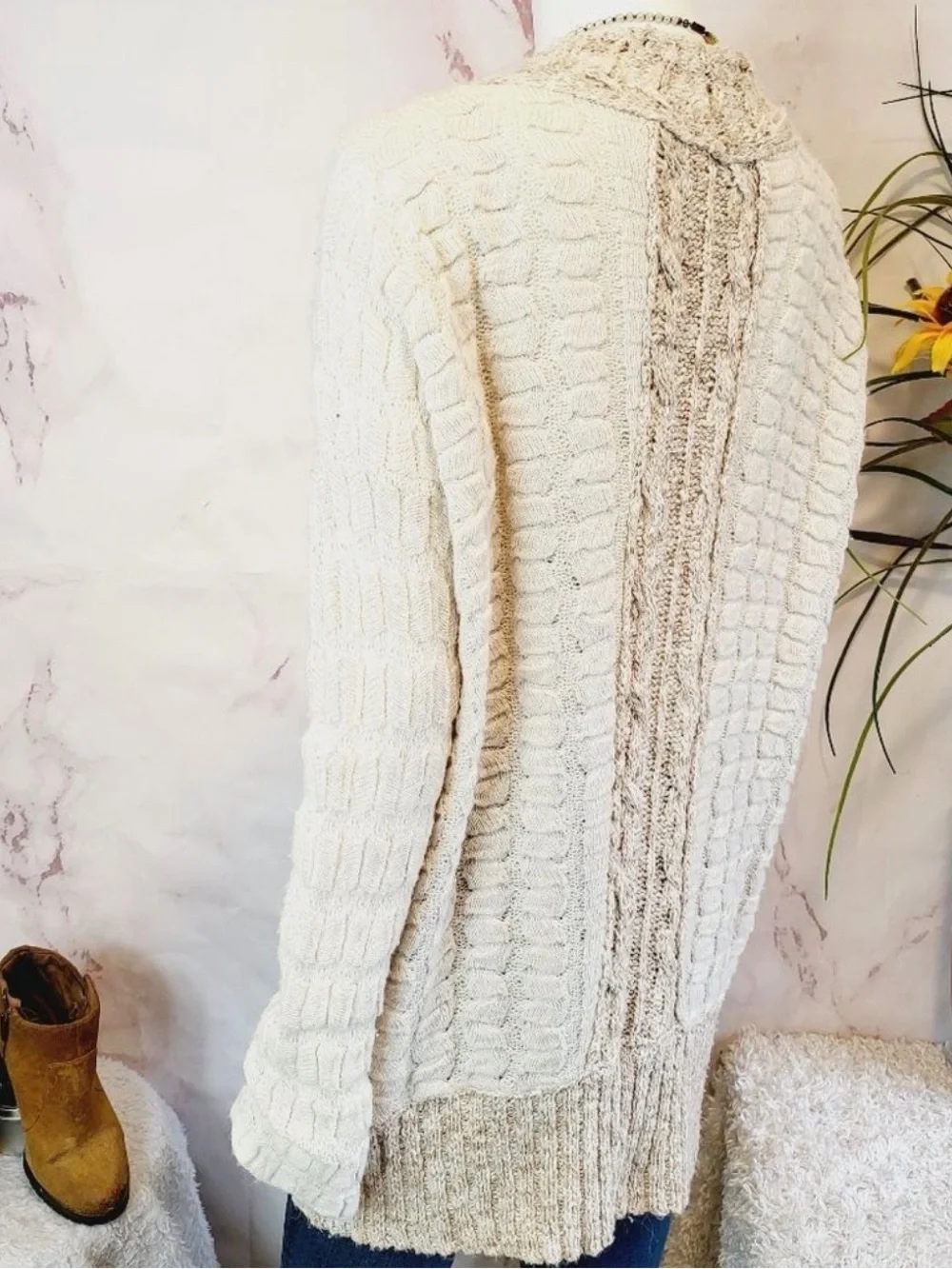 Free People Cream Cable Knit Button-Front Cardigan